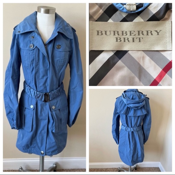 Burberry Brit snap front belted windbreaker trench coat jacket